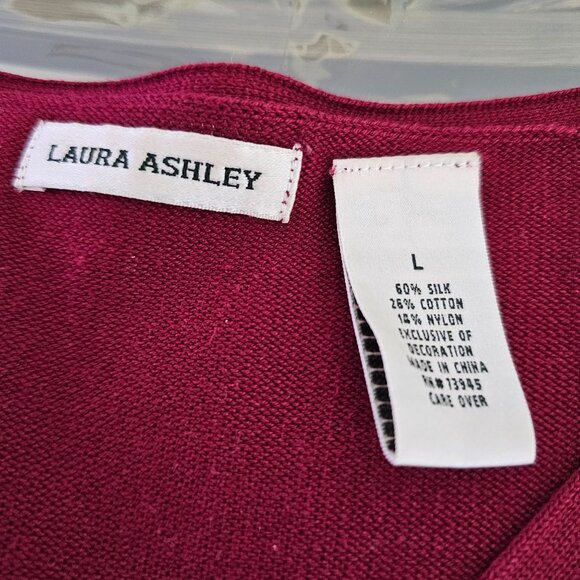 Laura Ashley Womens Burgundy Floral Embroidered V-Neck Sweater L Romantic Boho - Picture 11 of 12